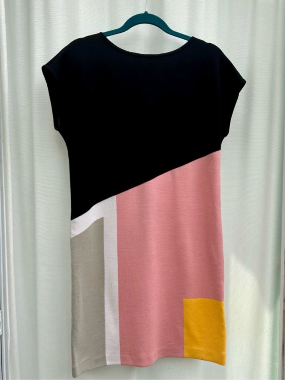 St. John Black, Pink & Yellow Colorblock Shift Dress